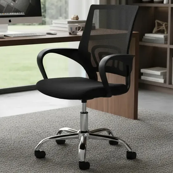 Cadeira de Escritório Pctop Office Fit 1001 9050 Ergonômica preto com Estofado de Mesh y Tecido