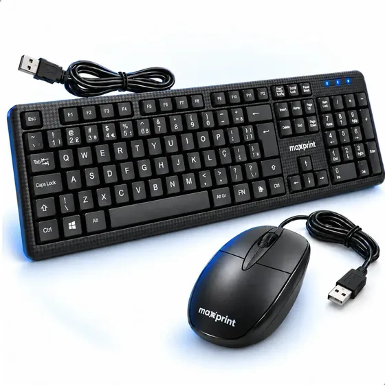 Kit Teclado e Mouse Maxprint Com Fio USB 2.0 ABNT2 Para PC e Notebook Kit Teclado e Mouse Maxprint Com Fio USB 2.0 ABNT2 Para PC e Notebook