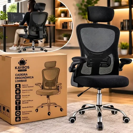 Cadeira Escritorio Presidente Ergonomica Reclinavel Mesh