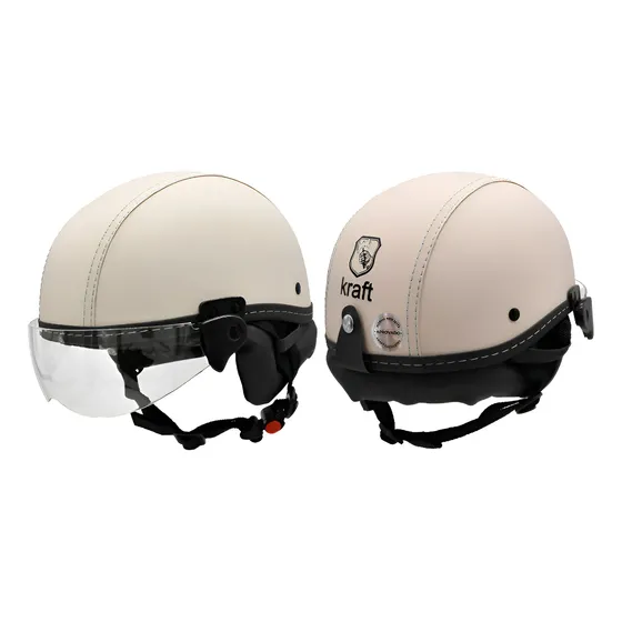 Capacete Coquinho Kraft Com Viseira Bike Moto Elétrica- Bege