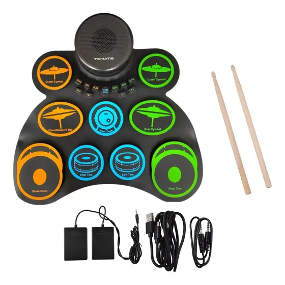 Bateria Eletrônica Portátil Tomate 9 Pads Roll Up com Pedais USB