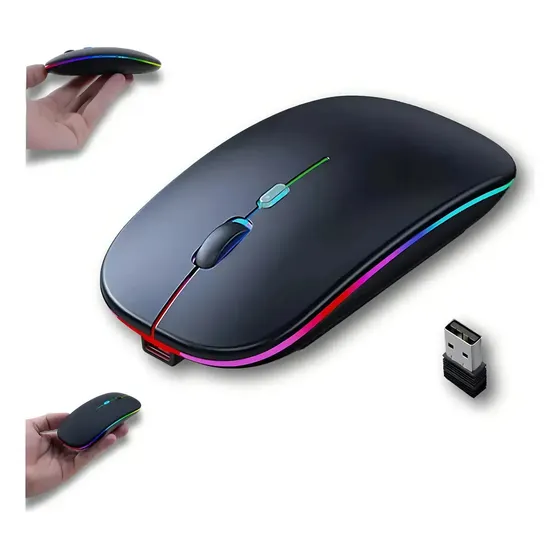 Mouse Sem Fio Ergonômico Loja Infor Gamer Recarregável USB Bluetooth RGB