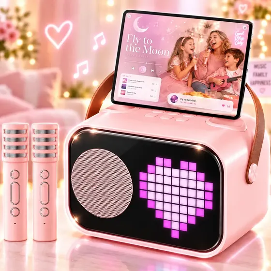 JYX Karaoke com 2 Microfones, Karaoke Infantil para Crianças e Adultos, Mini Caixa de Som Portátil Bluetooth Brinquedos para Meninas e Meninos, com Entrada AUX/Cartão SD/USB/BT 5.3 Rosa JYX Karaoke com 2 Microfones, Karaoke Infantil para Crianças e Adultos, Mini Caixa de Som Portátil Bluetooth Brinquedos para Meninas e Meninos, com Entrada AUX/Cartão SD/USB/BT 5.3 Rosa