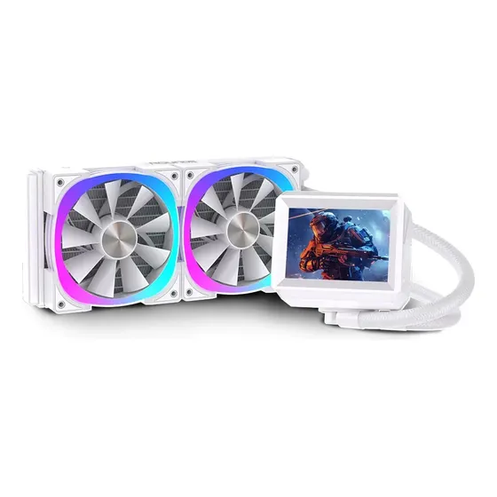 Water Cooler Round5 Notus White Argb 240mm Com Display Lcd Branco