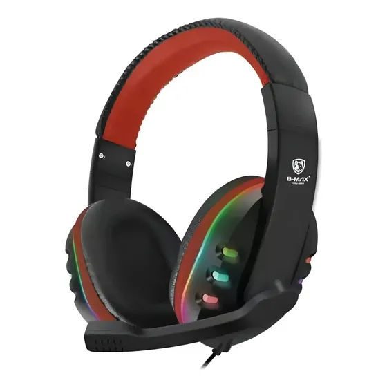 Fone De Ouvido B-max Bm216 Gaming Preto Com Microfone Cor Vermelho