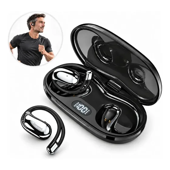 Fone De Ouvido Bluetooth 5.3 Sem Fio Tws Open Ear Esportivo Com Gancho Compatível iPhone Samsung Xiaomi Android Para Corrida Academia Com Microfone Eletromind Preto