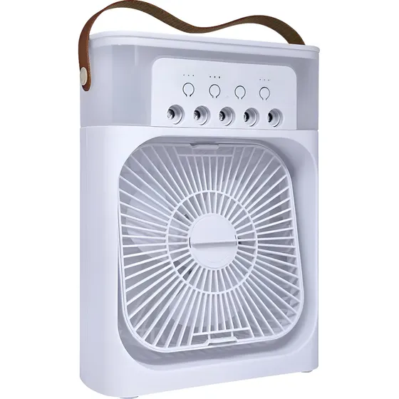 Ventilador Portátil Umidificador De Mesa Ar Frio Branco Led