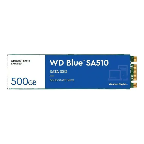 SSD m.2 Sata III 500GB WD Blue SA510 m.2 2280 Western Digital WDS500G3B0B Velocidade de Leitura até 560MB/s e Gravação até 510MB/s Cor Preto