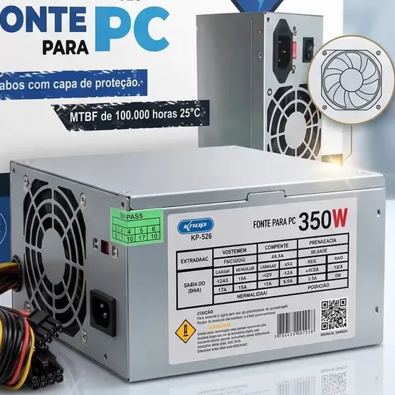 Fonte ATX 350W Knup KP-526 Potência Real Para PC Desktop Bivolt PARA PC 350W Real Knup Barata Silenciosa Com Cabo De Força Fonte ATX 350W Knup KP-526 Potência Real Para PC Desktop Bivolt PARA PC 350W Real Knup Barata Silenciosa Com Cabo De Força