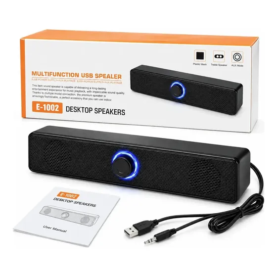Soundbar Para Pc E-1002 6w Rms Usb P2 3,5mm Caixa De Som Aux