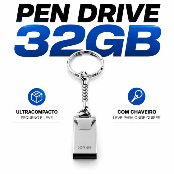 Pen Drive ELOVYN 32GB USB 3.0 Mini Chaveiro de Metal