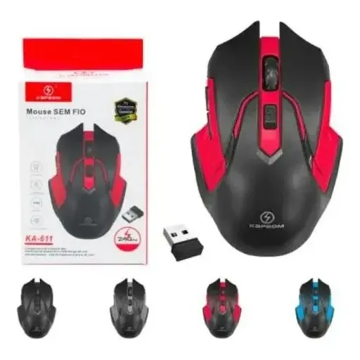 Mouse Gamer Sem Fio Kapbom KA-611 Preto Ergonômico DPI Ajustável Mouse Gamer Sem Fio Kapbom KA-611 Preto Ergonômico DPI Ajustável