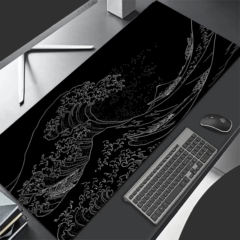Mousepad computador xl mousepads teclado tapete de mouse japão onda do mar preto gamer macio escritório tapete de mesa desktop mouse pad