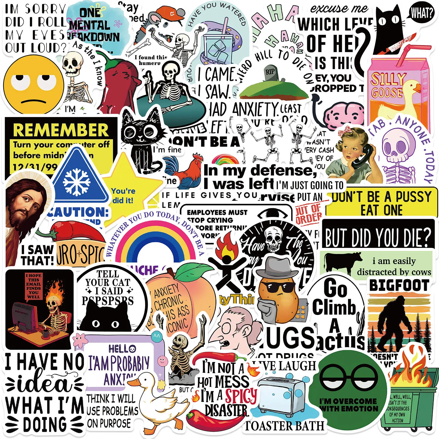 50 pçs engraçado snarky meme adesivos dos desenhos animados decalques decoração diy notebook geladeira telefone bicicleta portátil guitarra graffiti adesivos