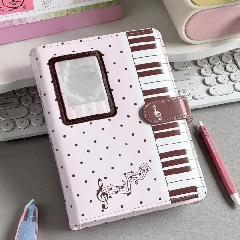 Caderno de Anotações com Capa de Couro PU Estampada de Bolinhas, Álbum de Fotos de Folhas Soltas A5, Fichário de Photocards Destacável, Diário Escolar