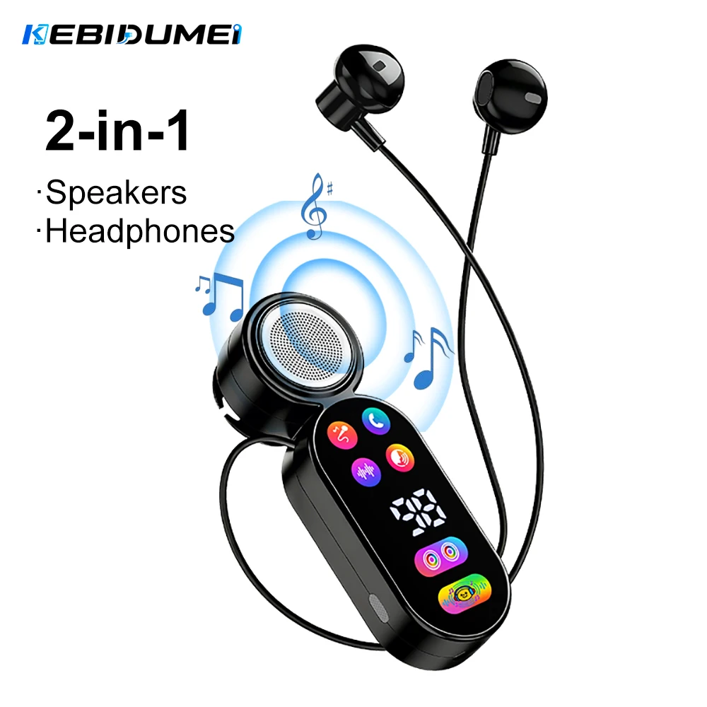 KEBIDUMEI Fones de Ouvido Sem Fio 2-em-1 e Caixa de Som Portátil Bluetooth 5.4 com Display Digital Wireless Earbuds & Portable Speaker Bluetooth 5.4 Headphones Digital Display Headsets Mini Speaker Earphones