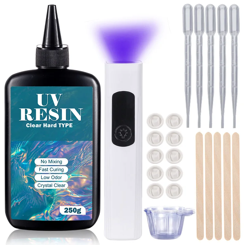 Kit de resina uv com luz atualizada, tipo duro, cristal transparente, cura ultravioleta, resina uv para artesanato, faça você mesmo, fabricação de jóias, moldes de fundição