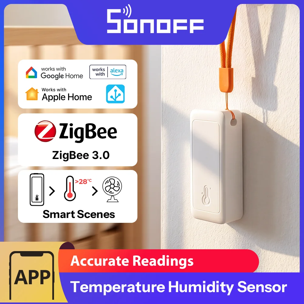 Sensor de Temperatura e Umidade SONOFF Zigbee para Casa Inteligente, Airguard TH Lite SNZB-02B, Controle pelo APP Ewelink, Compatível com Alexa e Google