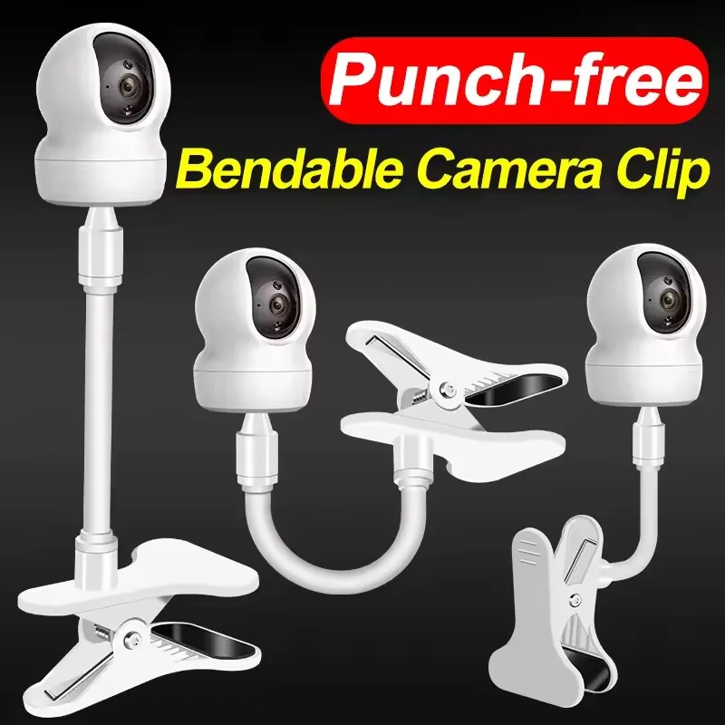 Suporte universal flexível para câmera, clipe para monitor de bebê, braçadeira, sem perfuração, suporte para webcam, kit de montagem torcida, adere ao berço