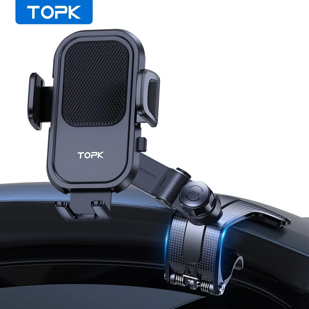 Suporte de telefone para carro TOPK para painel [multi-ângulos e estáveis] Suporte de telefone celular ajustável para carro Clipe de silicone antiderrapante para smartphone