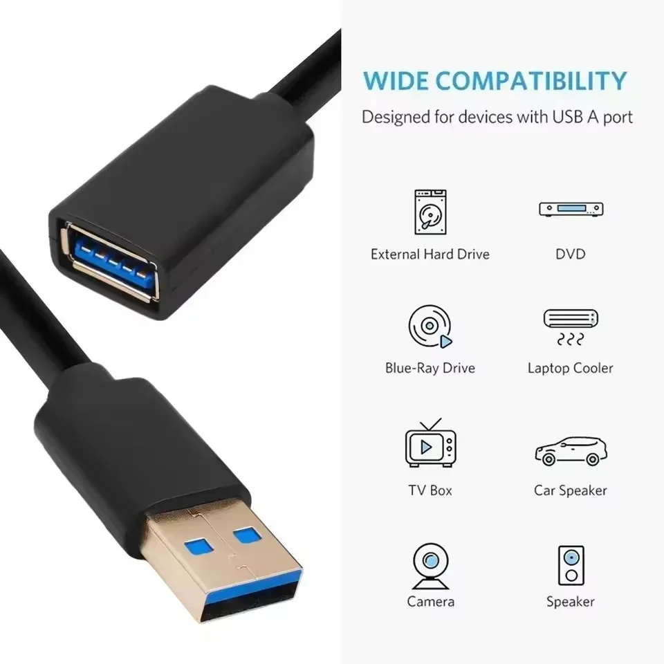 Cabo Extensor USB 3.0 de Alta Velocidade para Sincronização Rápida de Dados para Smart TV, PS4, Xbox - Opções de 1M/2M/3M Disponíveis Cabo Extensor USB 3.0 de Alta Velocidade para Sincronização Rápida de Dados para Smart TV, PS4, Xbox - Opções de 1M/2M/3M Disponíveis