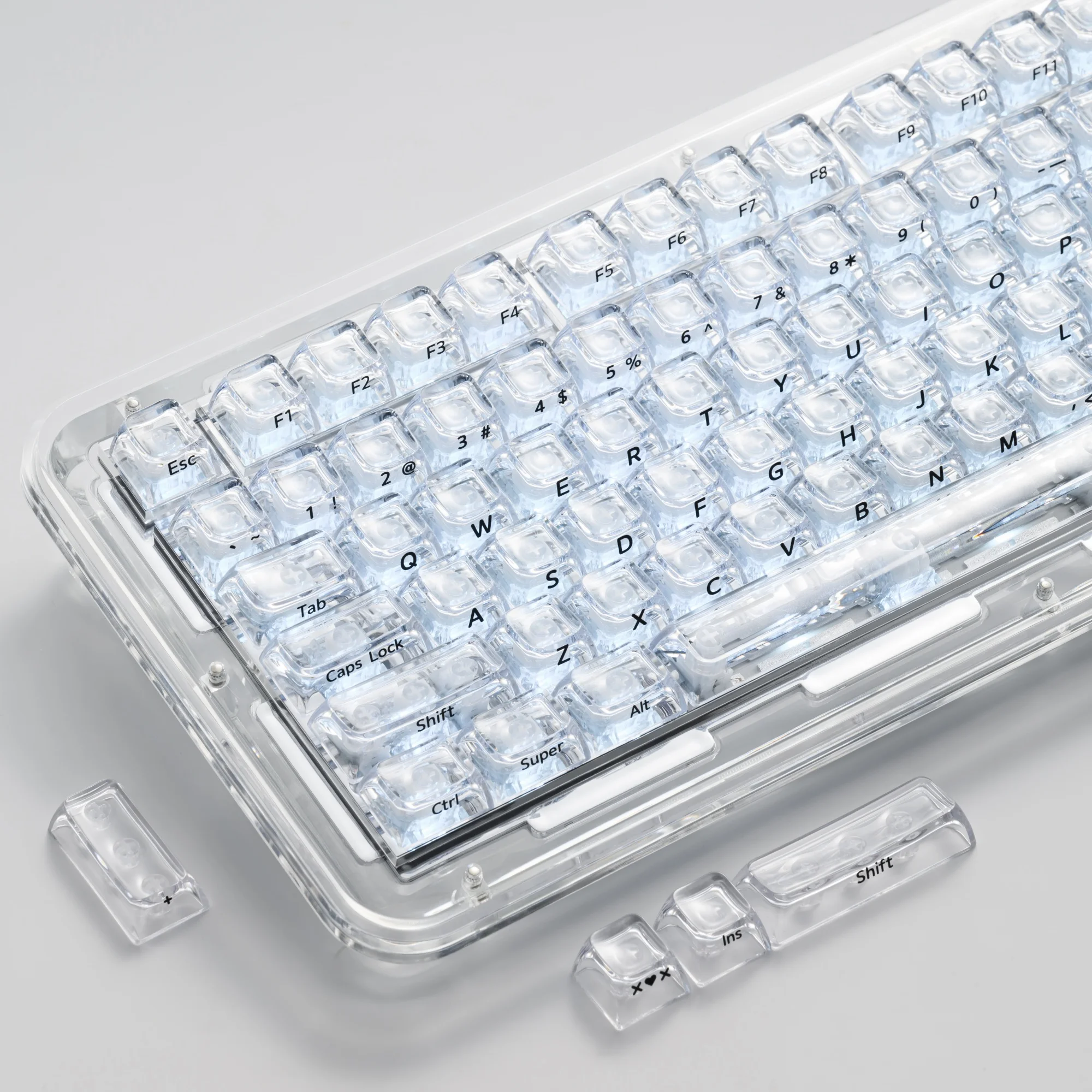 Novas Teclas Transparentes de Cristal 2026 para Teclado Mecânico Gamer, Keycaps Cherry com Impressão Lateral e Retroiluminação RGB, 132 Teclas