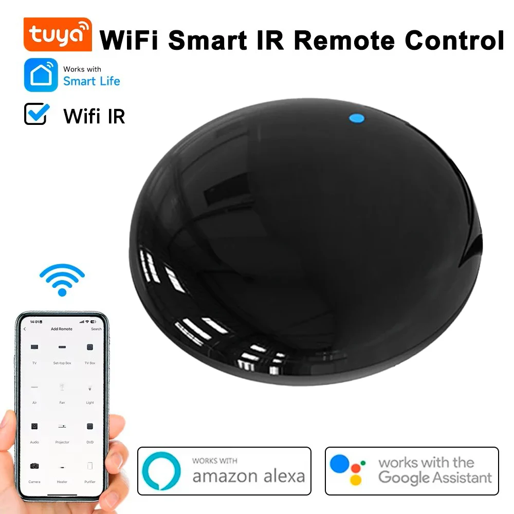 Controle Remoto Inteligente Tuya WiFi IR para Smart Life APP, Controlador Remoto para TV, DVD, Ar Condicionado, Compatível com Alexa