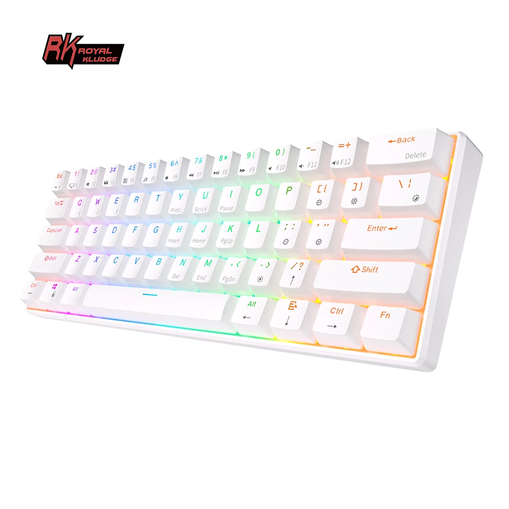 Rk royal kludge rk61 2.4g teclado mecânico sem fio bluetooth tri-modo 61 teclas rgb retroiluminado mini teclado gamer permutável quente