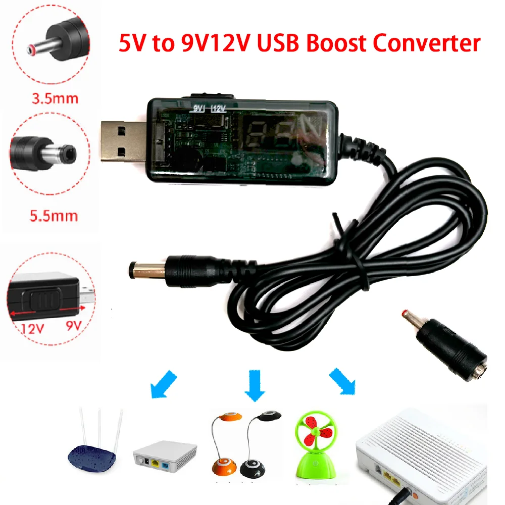 Conversor de impulso usb dc 5v para 9v 12v cabo conversor usb intensificador 3.5x1.35mm conector para fonte de alimentação/carregador/conversor de energia