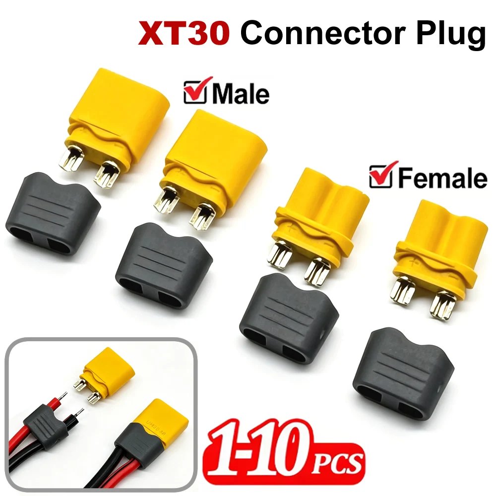 Conector XT30 com Carcaça Protetora Macho/Fêmea e Acessórios de Soldagem para Baterias Lipo RC, Carros, Drones e Aeronaves