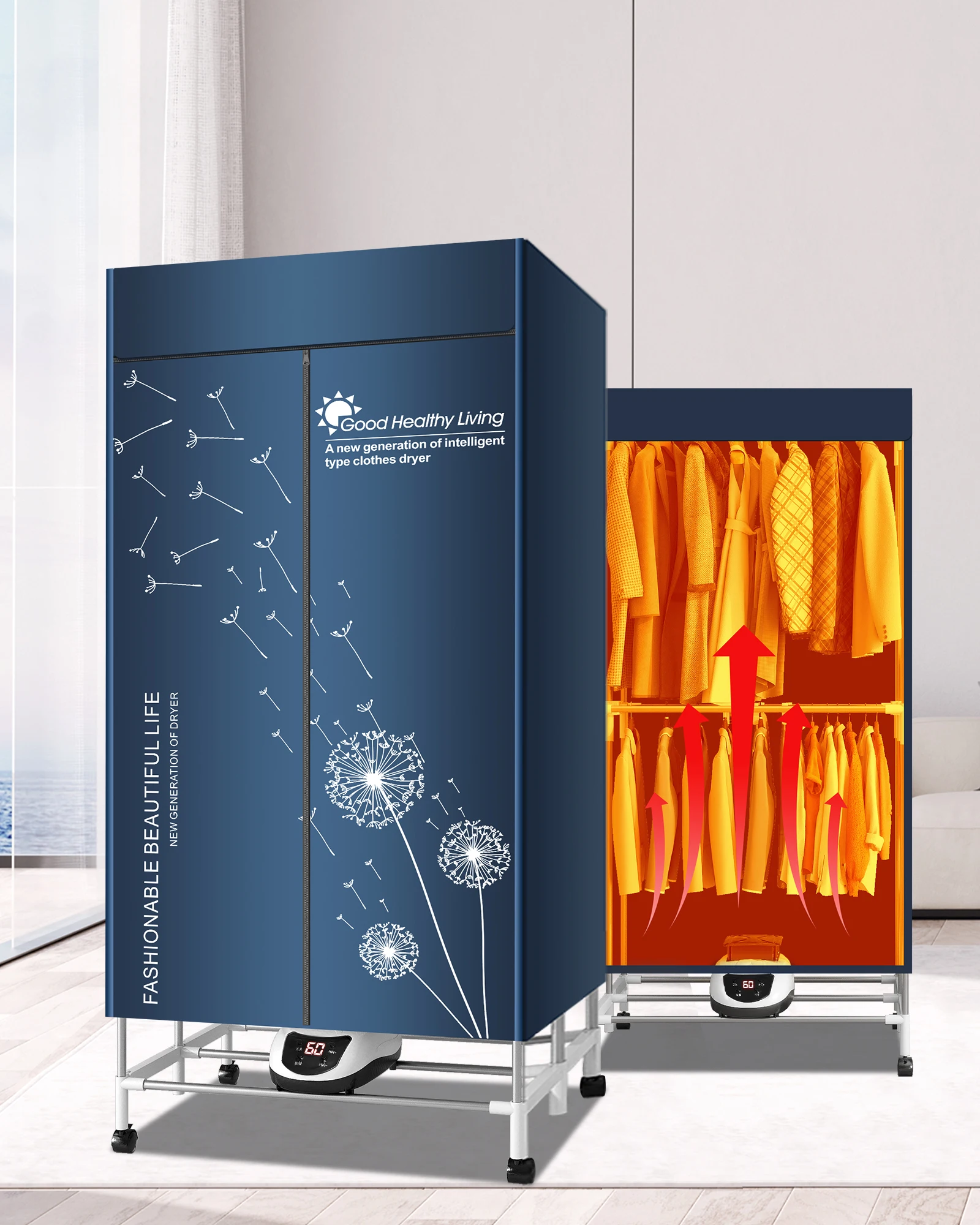 Secador de roupas elétrico portátil, airer aquecido de 220v-1500w, secador de roupas aquecido com temporizador, secador de roupas elétrico
