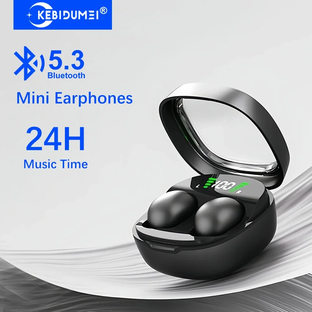 KEBIDUMEI Fones de Ouvido Mini Invisíveis Bluetooth 5.3 com Controle por Toque, Headset Sem Fio com Redução de Ruído e Display