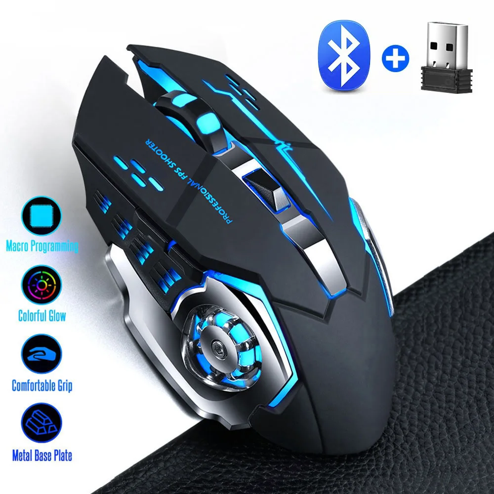 2.4g usb sem fio bluetooth mouse ergonômico silencioso escritório ratos recarregável e-sports backlight mouse para computador portátil macbook