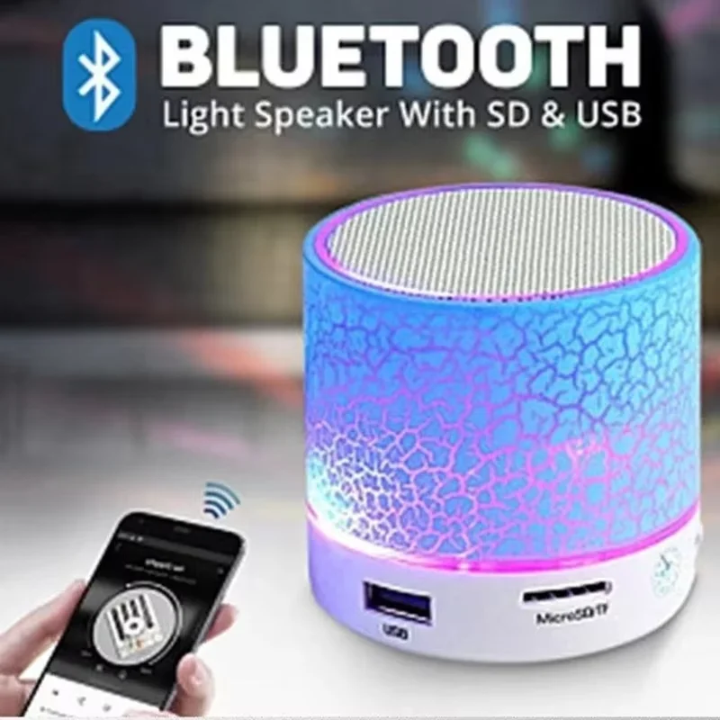 Mini Caixa de Som Bluetooth Portátil para Carro com LED Deslumbrante, Subwoofer Sem Fio Bluetooth 4.1 e Entrada para Cartão TF