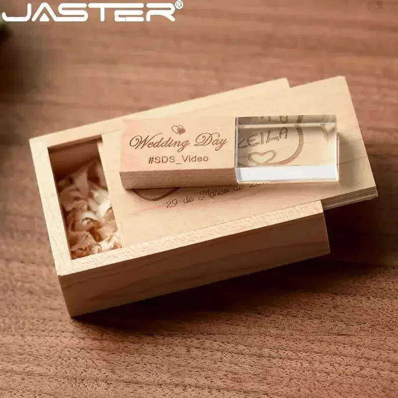 Pen drive USB de madeira com cristais JASTER, 4GB 8GB 16GB 32GB 64GB, presente de casamento