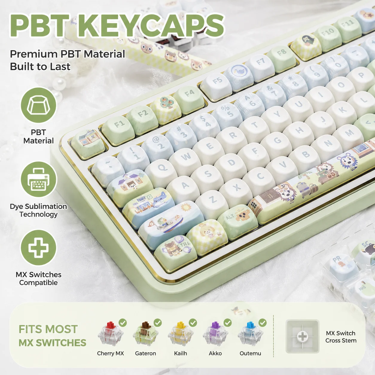 Teclas PBT Personalizadas 130 Teclas em Formato de Gato Siamês Fofo com Sublimação de Tinta Perfil MAO para Teclado Mecânico Gamer MX