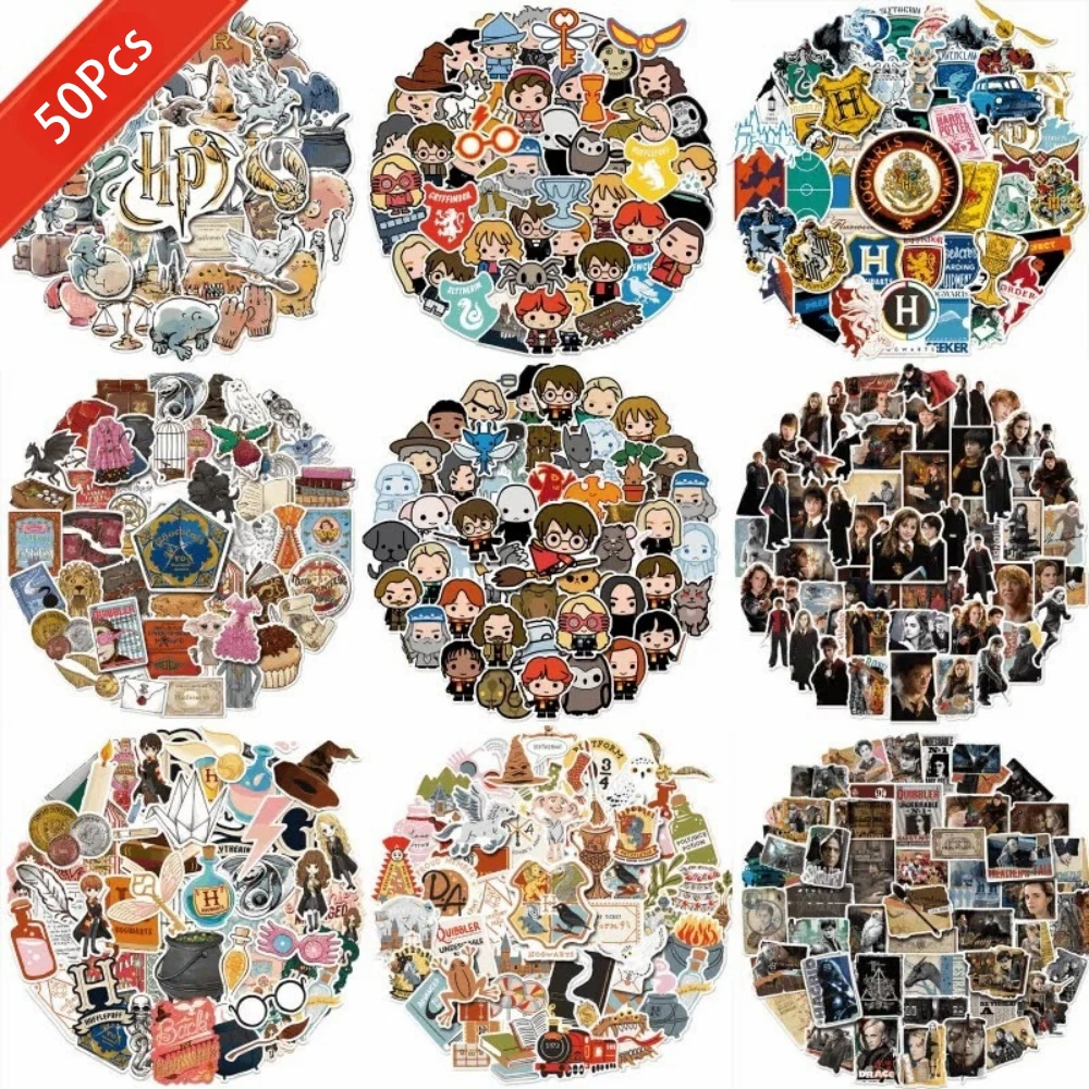 Genuíno 50 pçs harry potter adesivos q versão dos desenhos animados hermione malfoy filme fedores manual notebook decoração brinquedos presentes