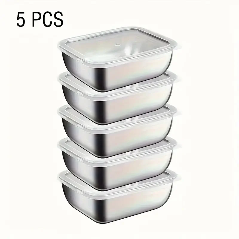 5 unidades de caixas empilháveis de aço inoxidável para armazenamento de alimentos, ideais para preparação de refeições, para a cozinha, geladeira, lanche e para viagens, para organização da cozinha.