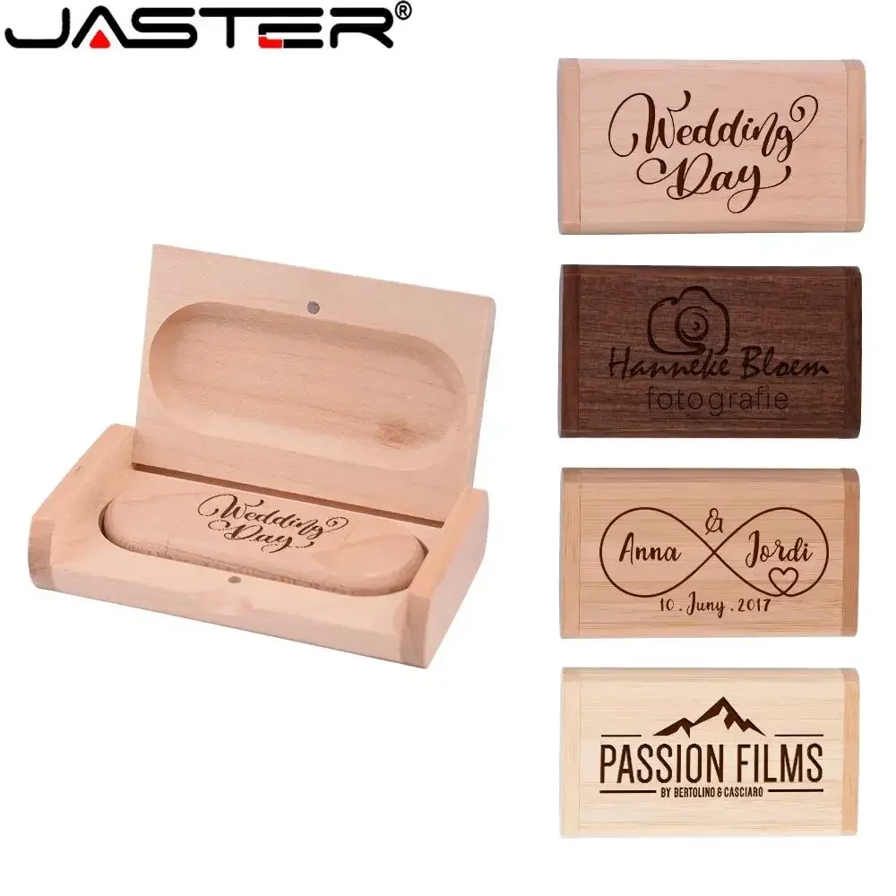Pen Drive USB 2.0 Tipo-C de Madeira JASTER 128GB com Logotipo Grátis, Presente Criativo para Negócios, U Disk 64GB com Caixa, Pen Drive de Memória 32GB