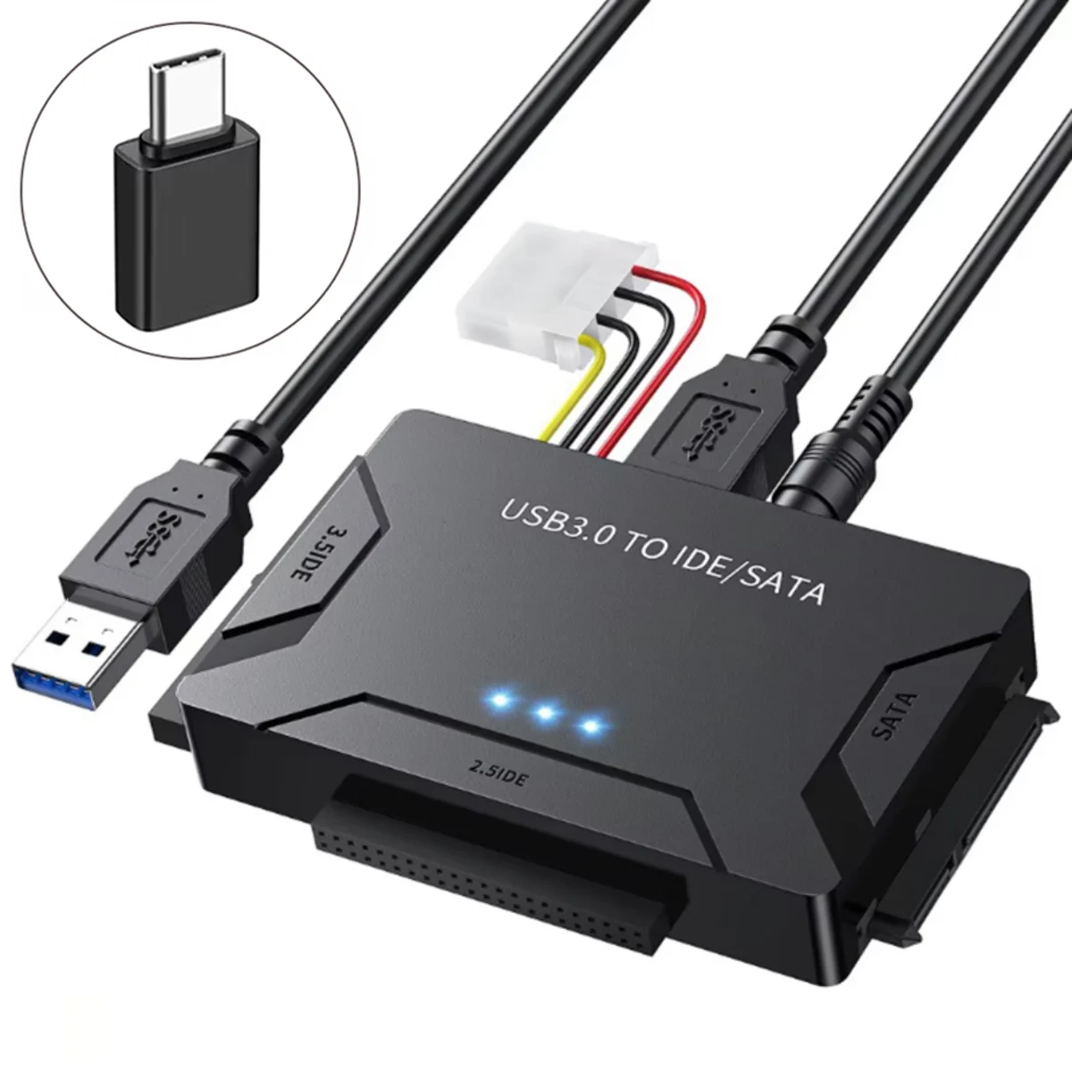 Adaptador de Disco Rígido IDE SATA, Adaptador USB 3.0 para HDD/SSD SATA de 2.5/3.5 Polegadas, Adaptador de Disco Rígido IDE com Fonte de Alimentação DC 12V 2A