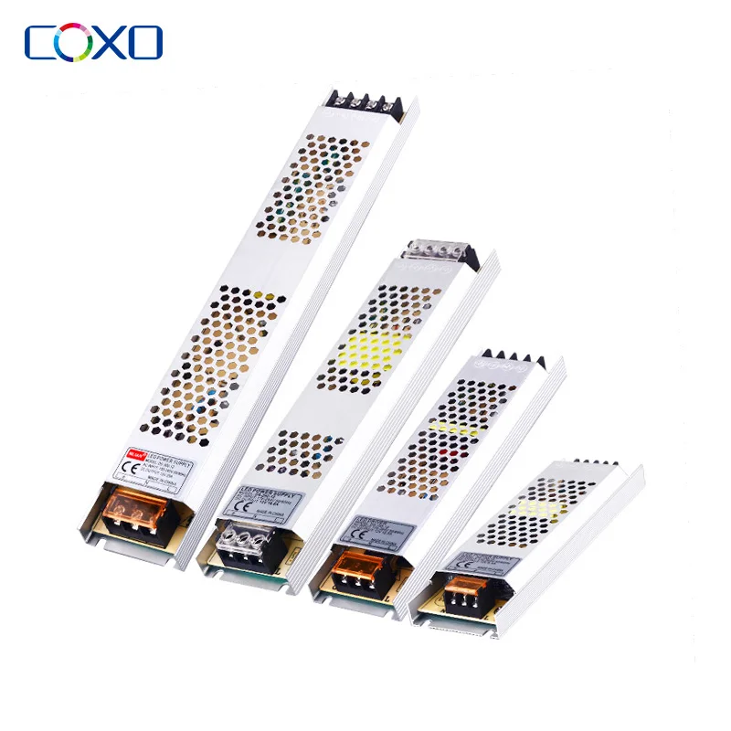 Fonte de alimentação LED ultrafina DC 12V 24V Transformadores de iluminação 100W 150W 200W AC180-260V Driver para luzes de tira LED