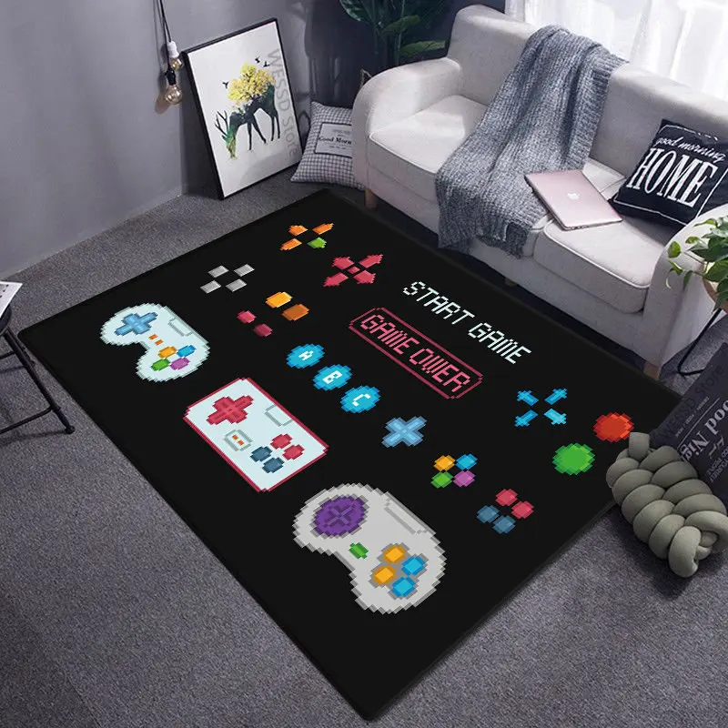 Gamer tapete engraçado preto jogo controlador tapetes para crianças macio sala de jogos anime gamer cadeira grande tapete sala estar meninos