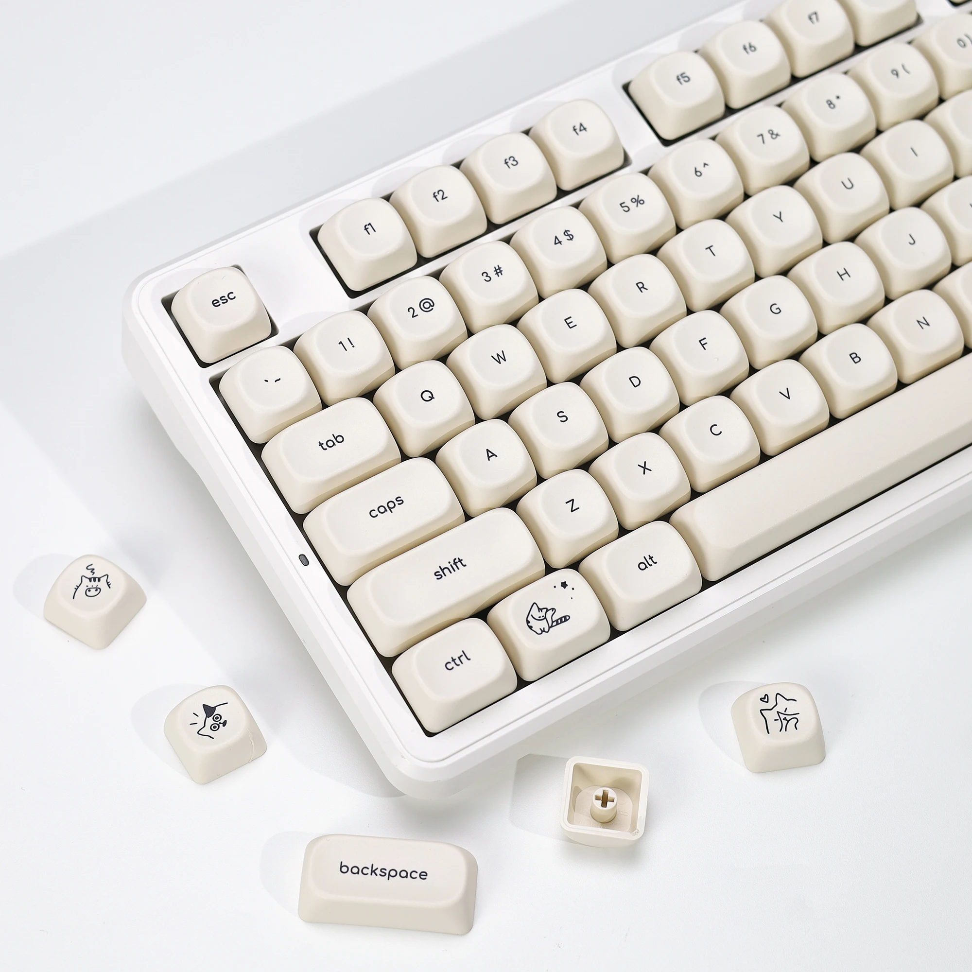 Kbdiy estilo minimalista keycaps bonito leite branco gato pbt koa perfil alice iso keycap para 60 teclado mecânico gamer aula f87