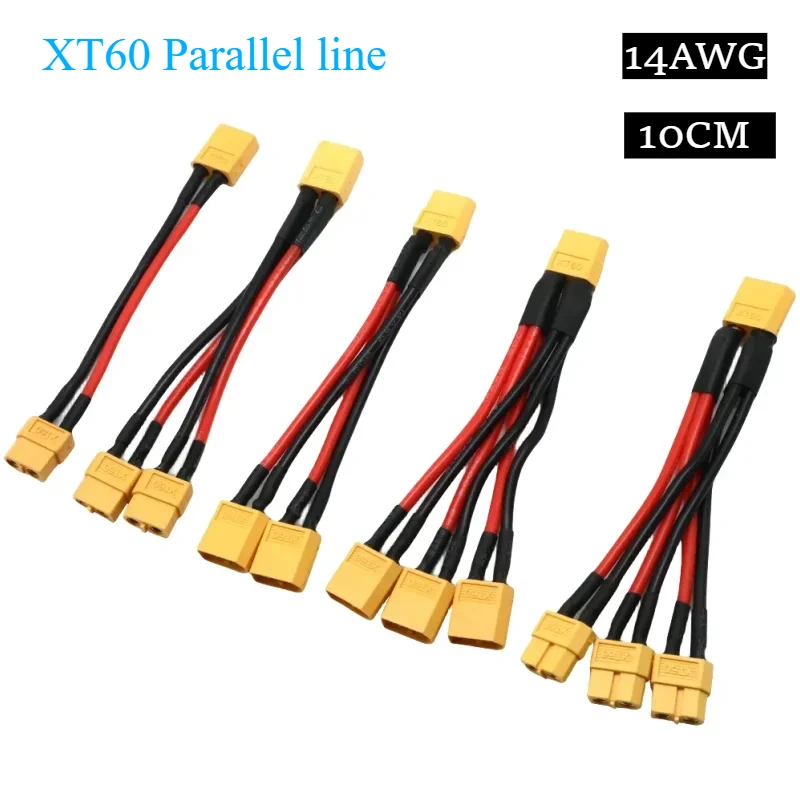 Conector de bateria paralela xt60, cabo macho/fêmea, extensão dupla, divisor y, 3 vias, 14awg, fio de silicone para motor de bateria de drone rc
