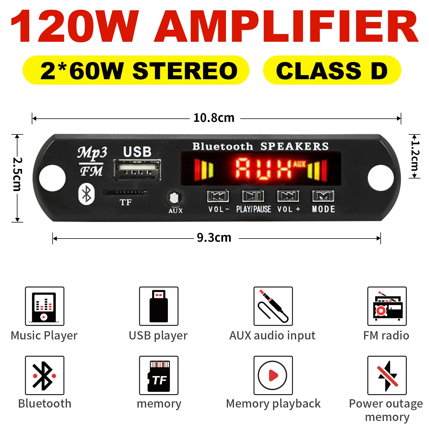 60w 50w amplificador bluetooth 5.0 diy mp3 wav placa decodificadora dc 12v carro sem fio usb mp3 player slot para cartão tf usb fm com microfone