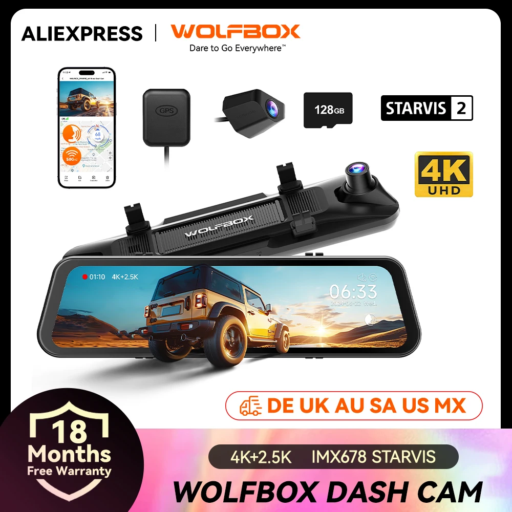 Câmera Veicular WOLFBOX G900 PRO com Espelho Retrovisor 4K+2.5K, DVR com Controle por Voz, Wi-Fi 5GHZ e GPS, Gravador de Vídeo com Câmera Frontal e Traseira Câmera Veicular WOLFBOX G900 PRO com Espelho Retrovisor 4K+2.5K, DVR com Controle por Voz, Wi-Fi 5GHZ e GPS, Gravador de Vídeo com Câmera Frontal e Traseira