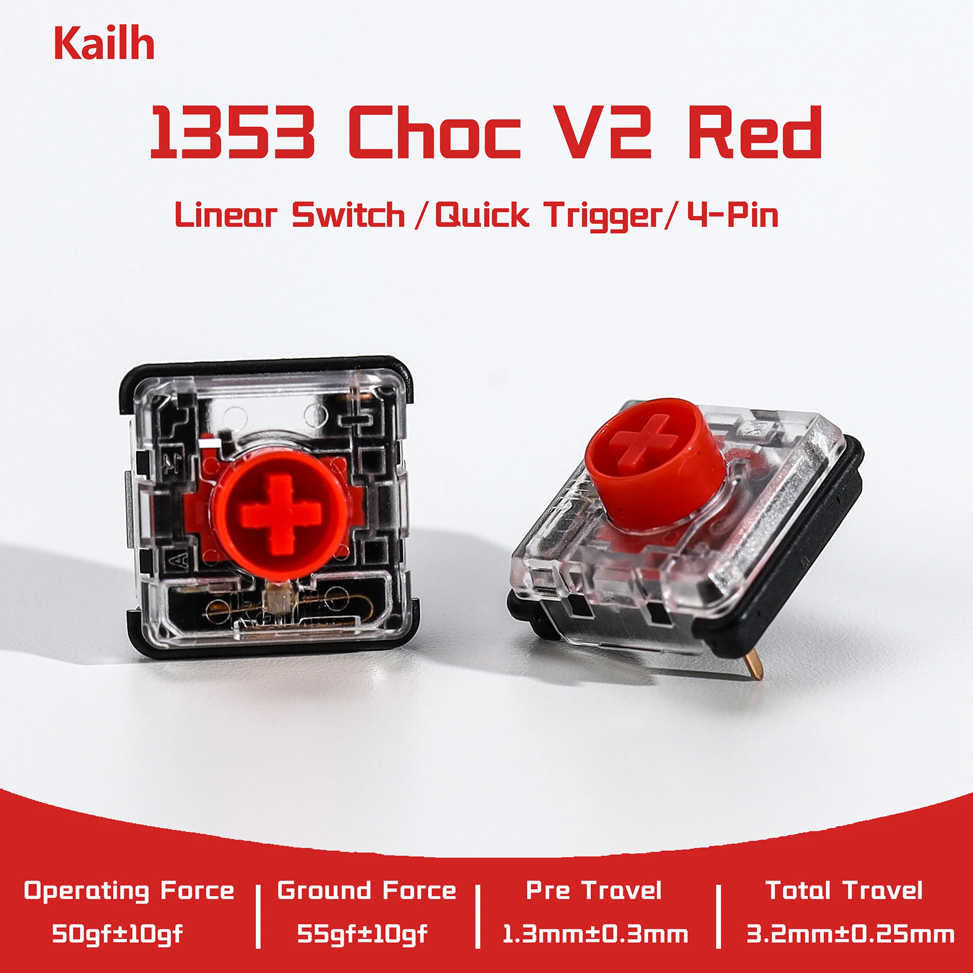 Controlador Hitbox Kailh 1353 Choc V2 Red Switch com Switches Lineares Cremosos de Perfil Baixo para Teclado Mecânico Gamer RGB DIY