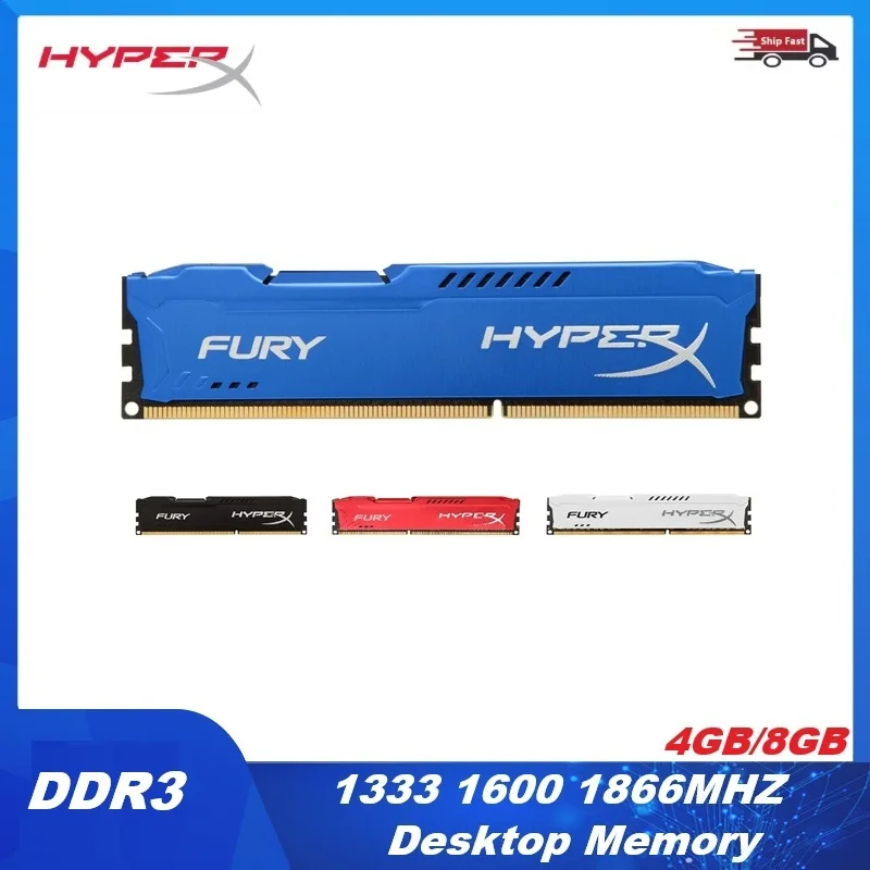 Memória Hyperx Fury DDR3 para Desktop Memória UDIMM RAM 4GB 8GB 1866MHz 1600MHz 1333MHz Memória de Alto Desempenho para Desktop 240Pin UDIMM