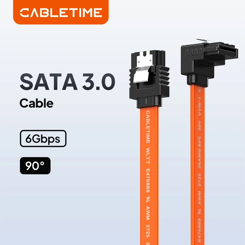 Cabletime 6gbps sata cabo 3.0 para disco rígido ssd hdd sata3 cabo reto de ângulo reto cabo de transmissão rápida para desktop