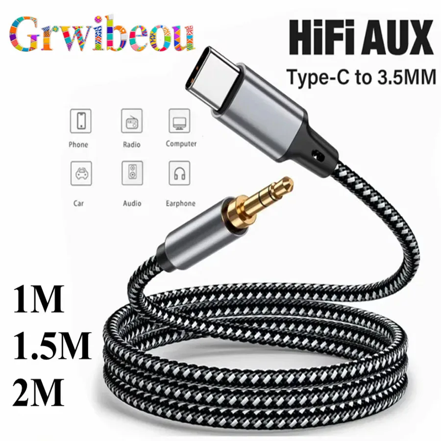 Usb tipo c para 3.5mm jack aux cabo dac USB-C adaptador de áudio 1m 1.5m 2m para fones de ouvido do telefone carro alta fidelidade som estéreo conector de áudio